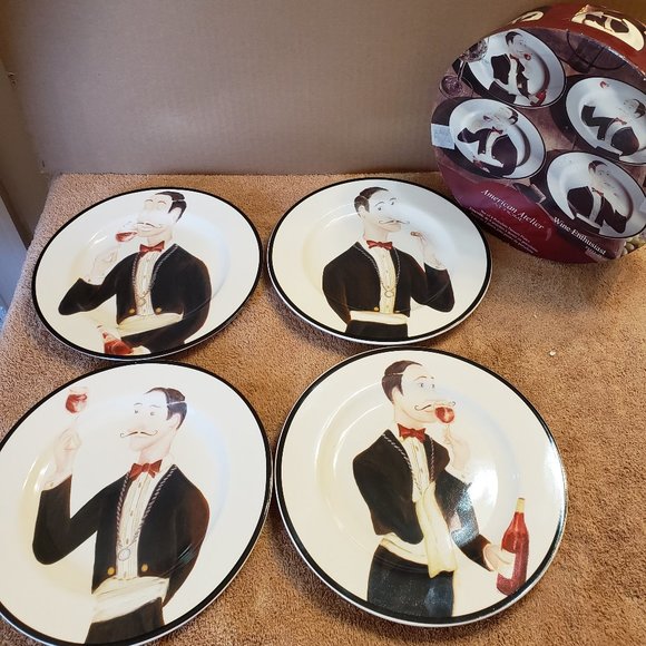4 Salad Dessert Plates "Wine Enthusiast" - Picture 1 of 8
